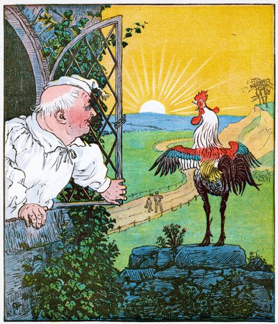 This is the Rooster that Crowed in the Morn, that Woke the Judge All Shaven and Shorn, Illustration from The House that Jack Built by Randolph Caldecott